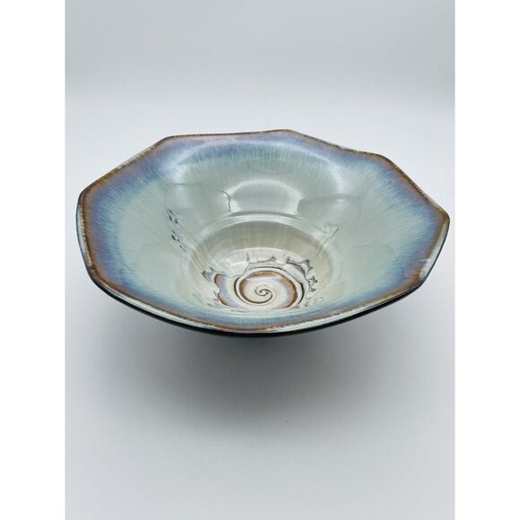 11” Bill Campbell Studio Art Pottery Spiral Swirl Bowl Hand Thrown Drip Glaze - Picture 2 of 6